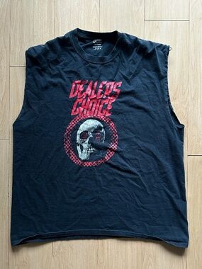 Black Cutoff Punk Tshirt Dealers Choice Size XL  Hole in front of shirt as shown